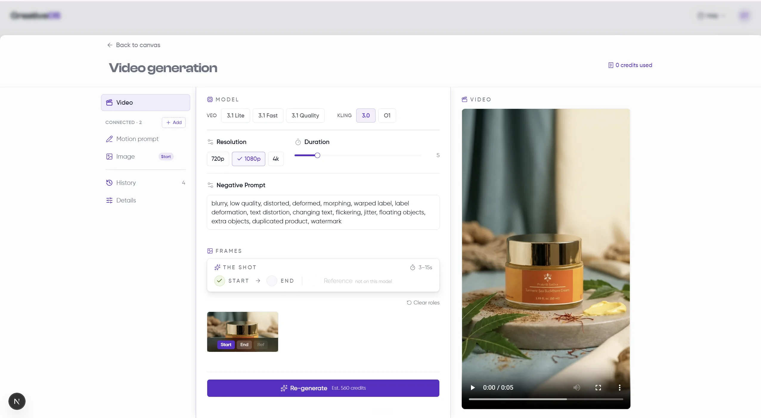 CreativeOS video generation — model, frames, and the finished clip