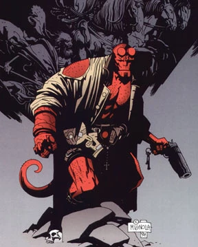 Mike Mignola's Hellboy, pistol drawn