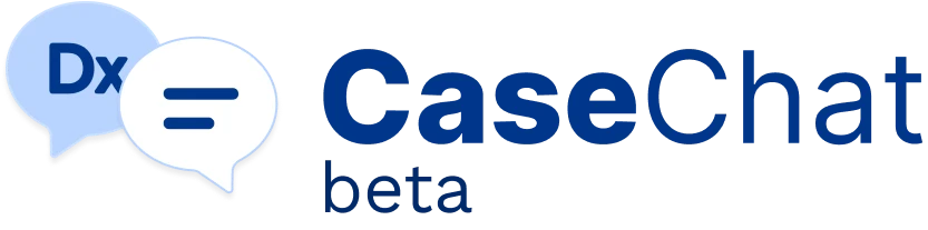 The CaseChat wordmark, two speech bubbles making a diagnosis